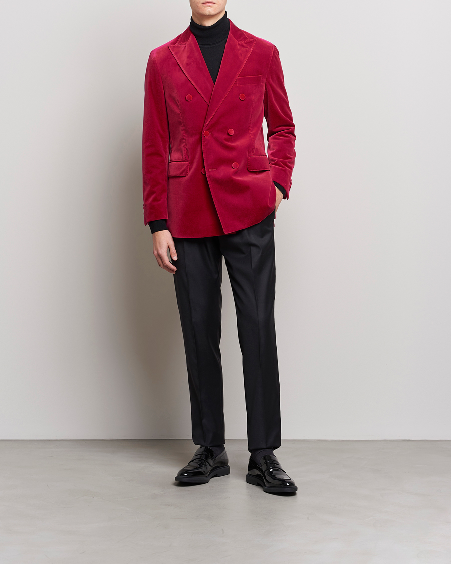 Hombres | Blazers | Oscar Jacobson | Farris Double Breasted Velvet Blazer Pink Berries