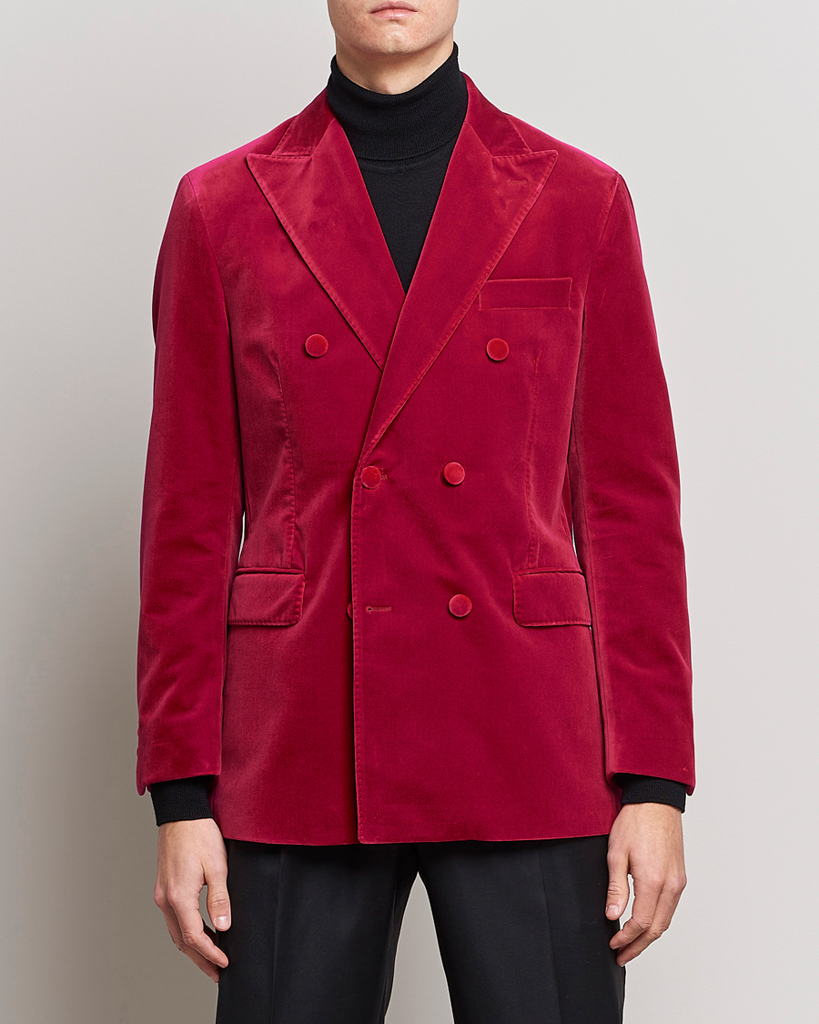 Hombres | Blazers | Oscar Jacobson | Farris Double Breasted Velvet Blazer Pink Berries