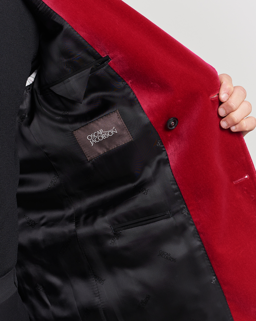 Hombres | Blazers | Oscar Jacobson | Farris Double Breasted Velvet Blazer Pink Berries