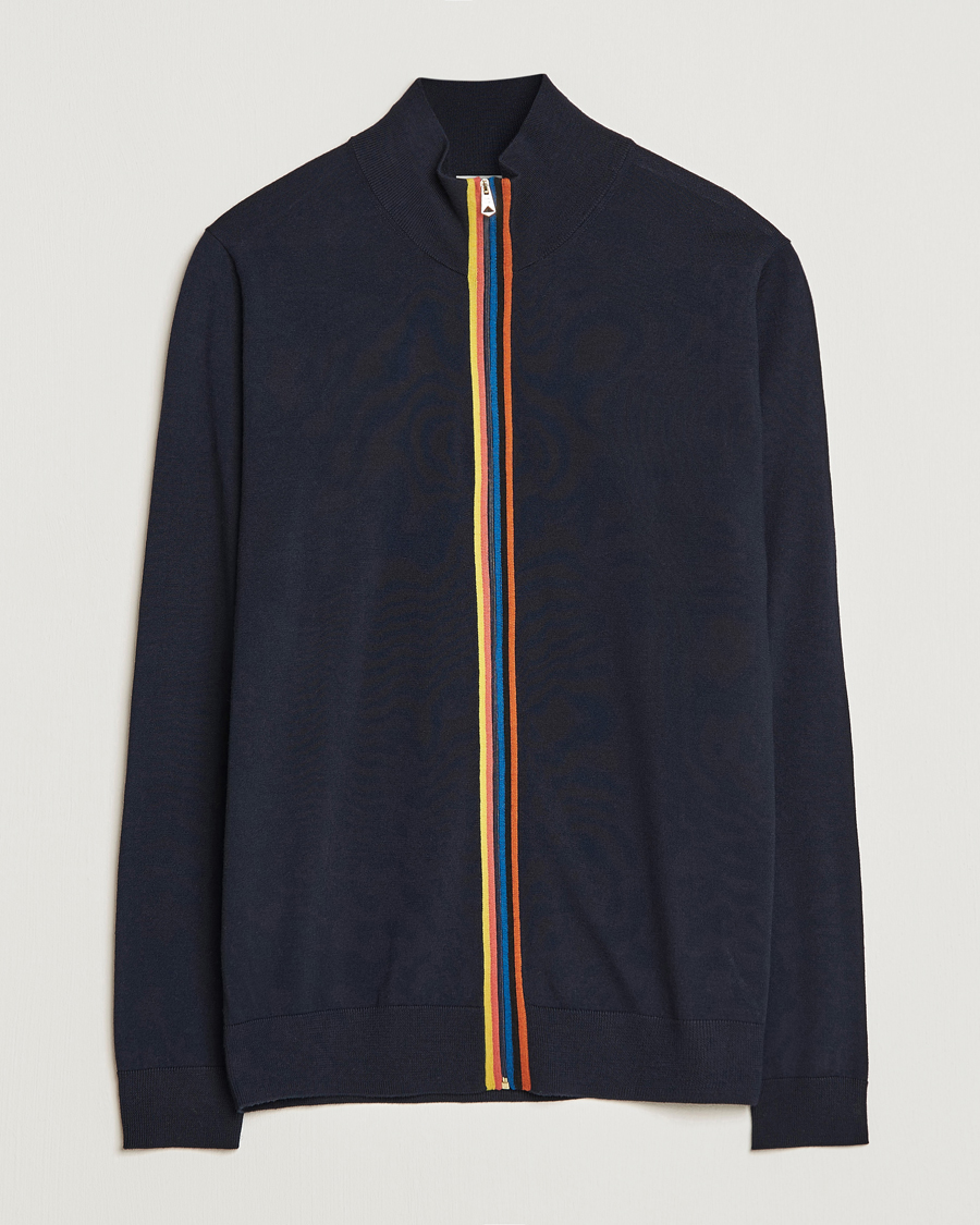 Hombres | Jerséis y prendas de punto | Paul Smith | Full Zip Stripe Wool Cardigan Navy