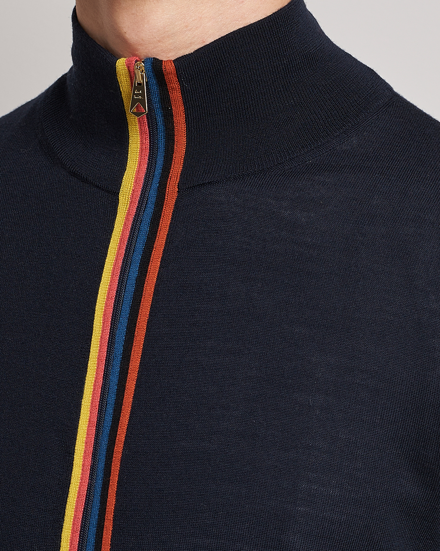 Hombres | Jerséis y prendas de punto | Paul Smith | Full Zip Stripe Wool Cardigan Navy
