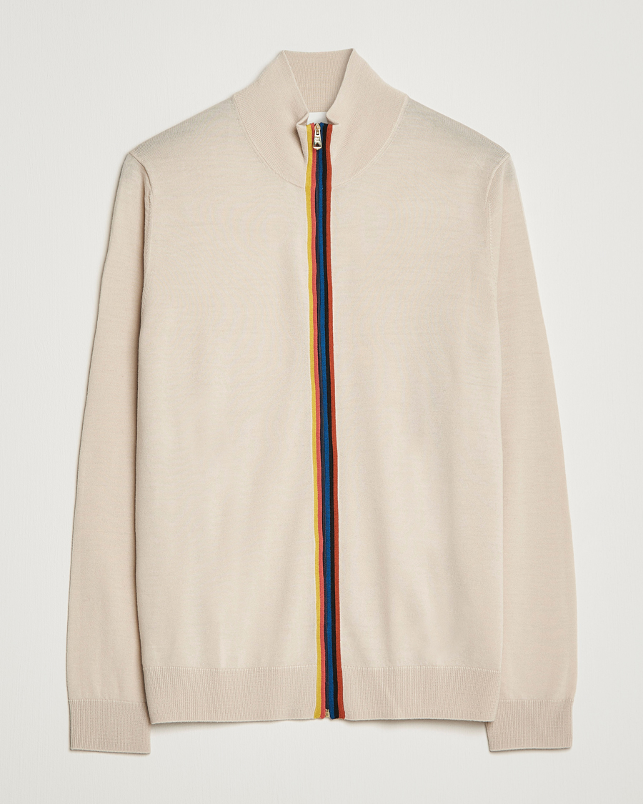 Hombres | Jerséis y prendas de punto | Paul Smith | Full Zip Stripe Wool Cardigan Sand