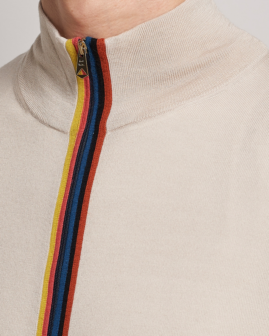 Hombres | Jerséis y prendas de punto | Paul Smith | Full Zip Stripe Wool Cardigan Sand