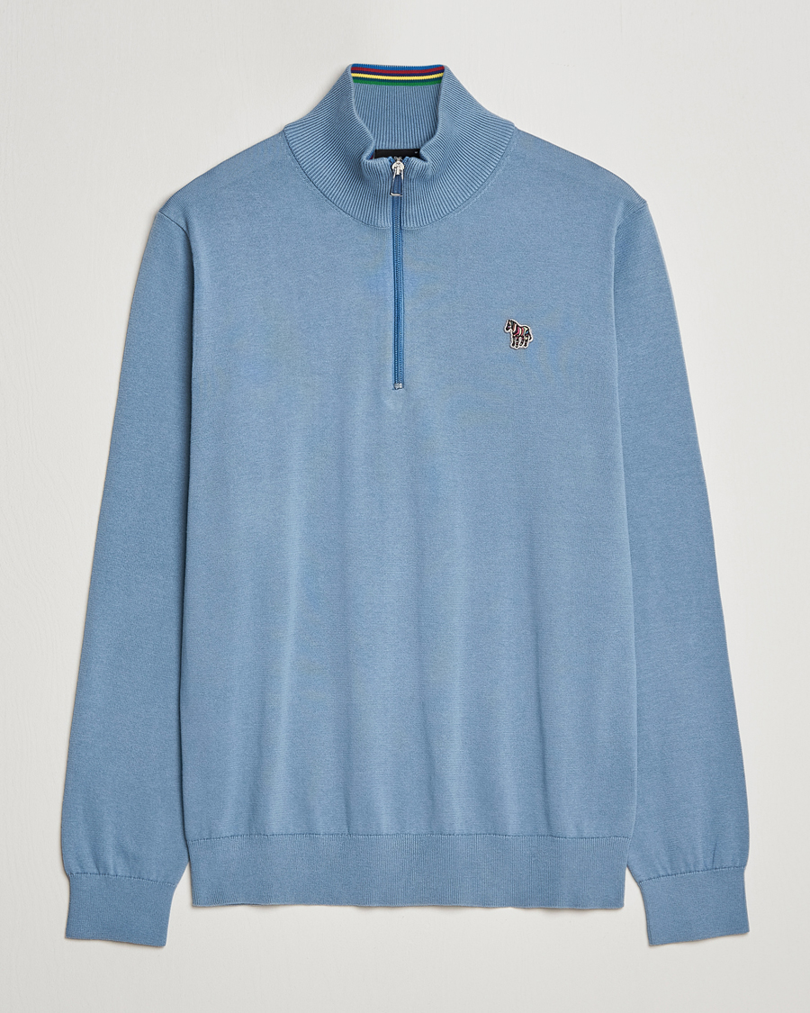 Hombres | Jerséis y prendas de punto | PS Paul Smith | Zebra Organic Cotton Knitted Half Zip Light Blue