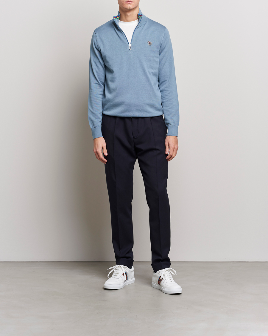 Hombres | Jerséis y prendas de punto | PS Paul Smith | Zebra Organic Cotton Knitted Half Zip Light Blue