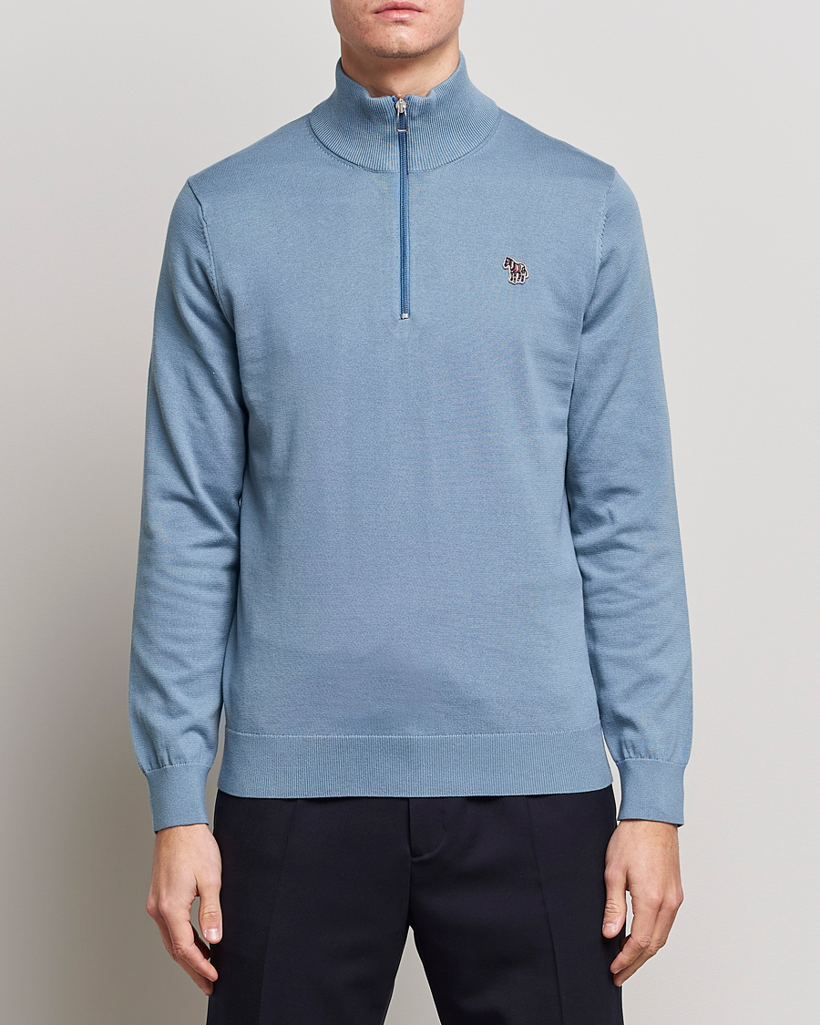 Hombres | Jerséis y prendas de punto | PS Paul Smith | Zebra Organic Cotton Knitted Half Zip Light Blue