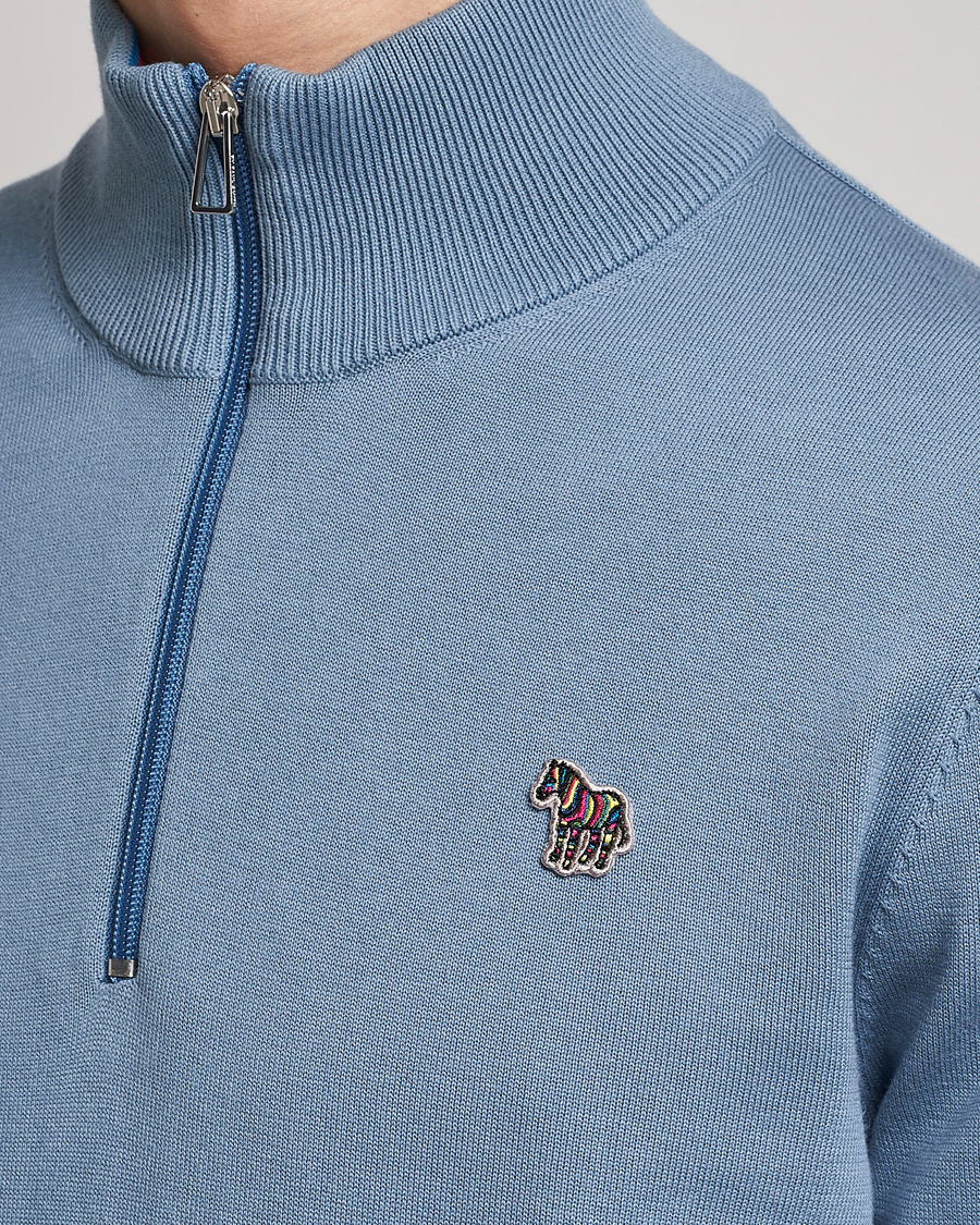 Hombres | Jerséis y prendas de punto | PS Paul Smith | Zebra Organic Cotton Knitted Half Zip Light Blue
