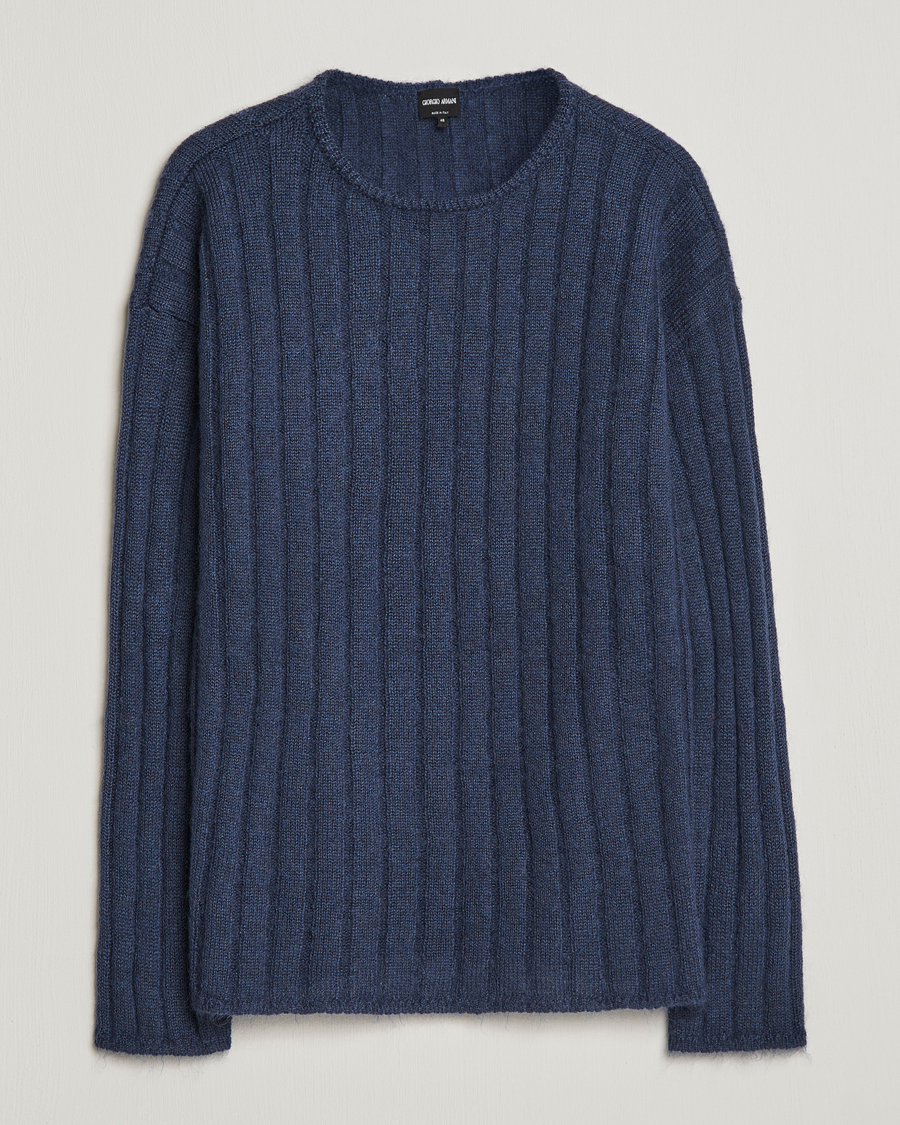 Hombres | Jerséis y prendas de punto | Giorgio Armani | Rib Stitch Mohair Sweater Navy