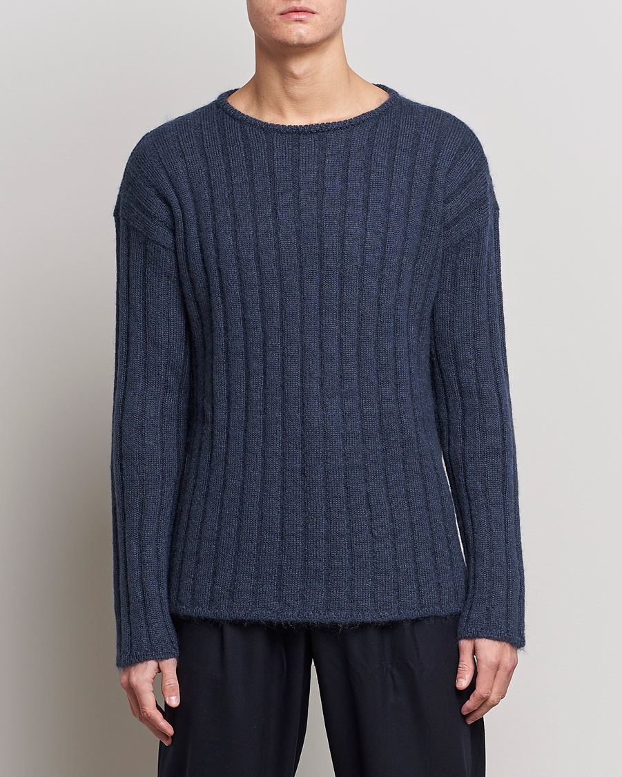 Hombres | Jerséis y prendas de punto | Giorgio Armani | Rib Stitch Mohair Sweater Navy