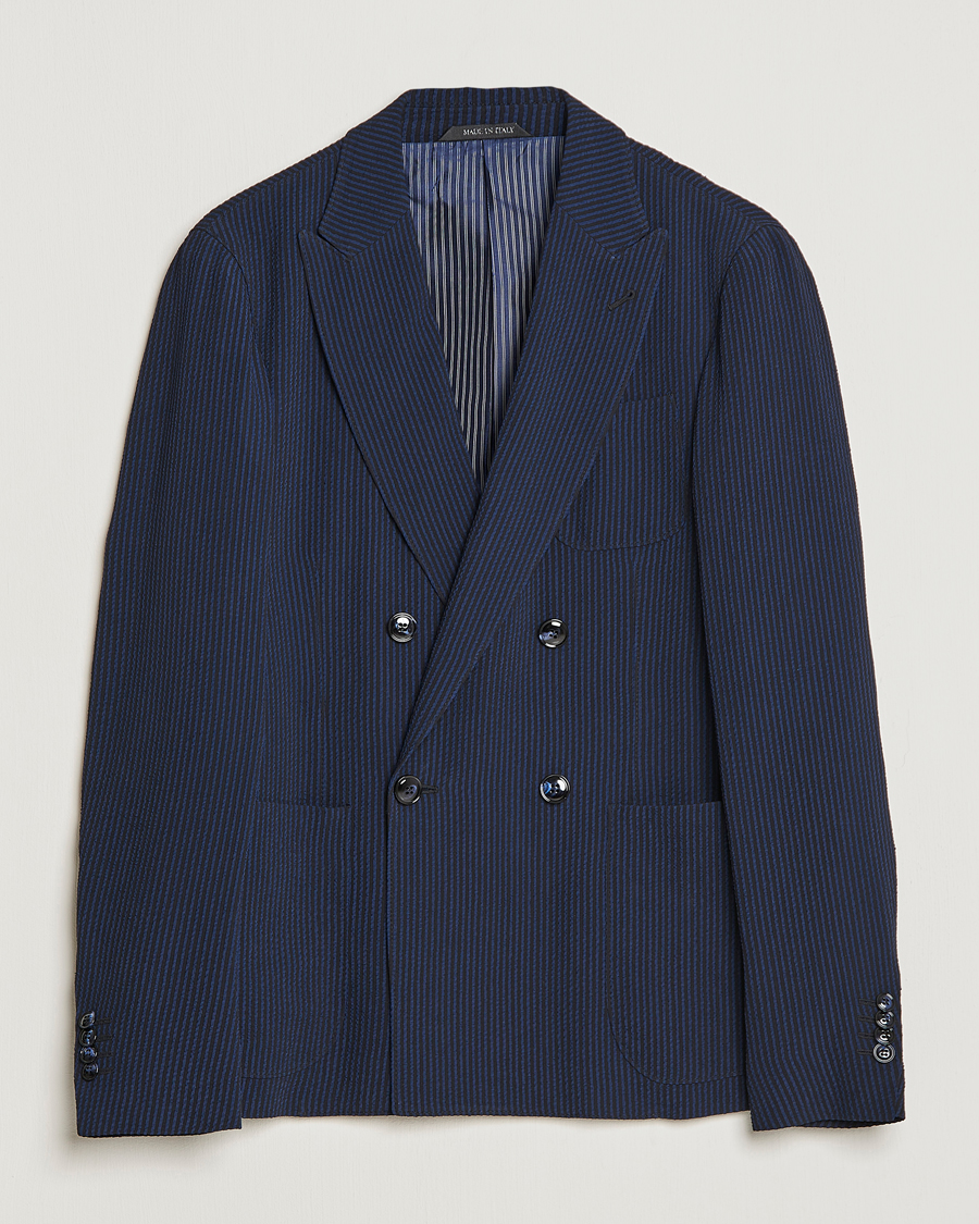 Hombres | Blazers | Giorgio Armani | Double Breasted Seersucker Blazer Navy