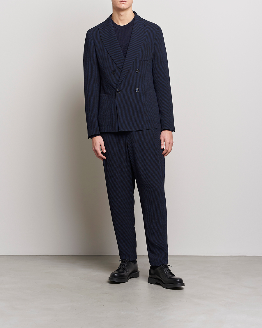 Hombres | Blazers | Giorgio Armani | Double Breasted Seersucker Blazer Navy
