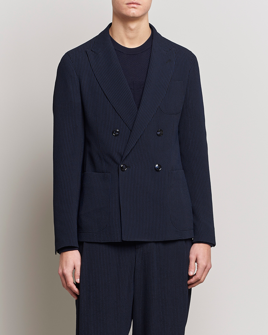 Hombres | Blazers | Giorgio Armani | Double Breasted Seersucker Blazer Navy