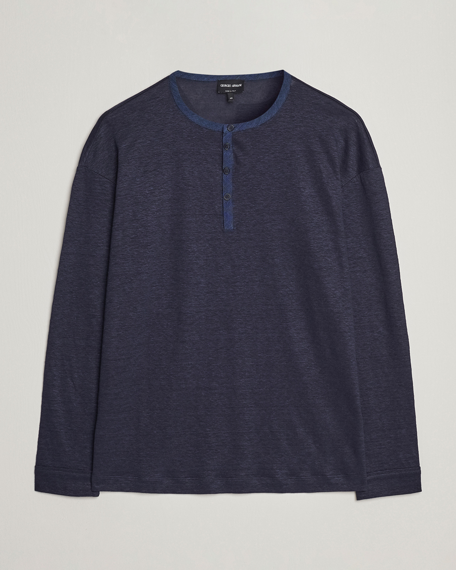 Hombres | Jerséis y prendas de punto | Giorgio Armani | Linen Henley Navy