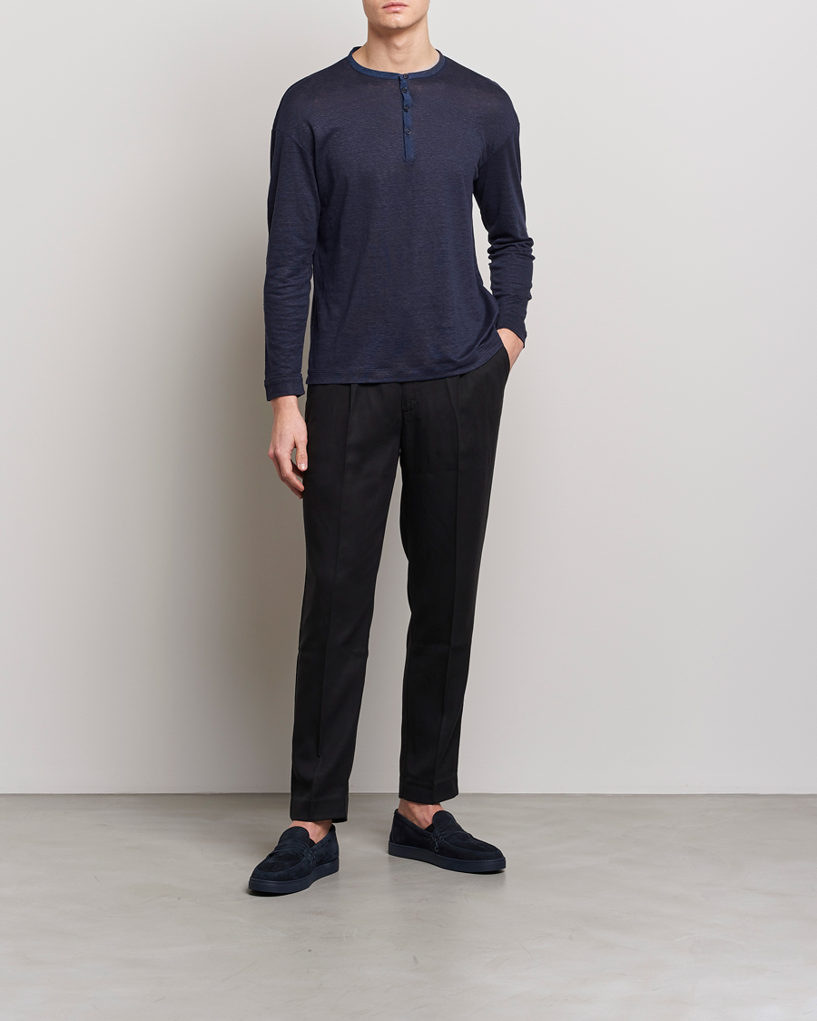 Hombres | Jerséis y prendas de punto | Giorgio Armani | Linen Henley Navy