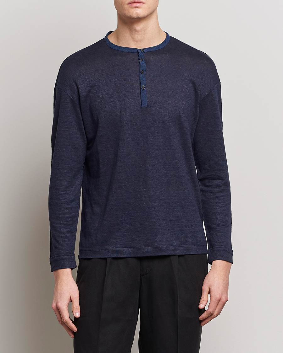 Hombres | Jerséis y prendas de punto | Giorgio Armani | Linen Henley Navy