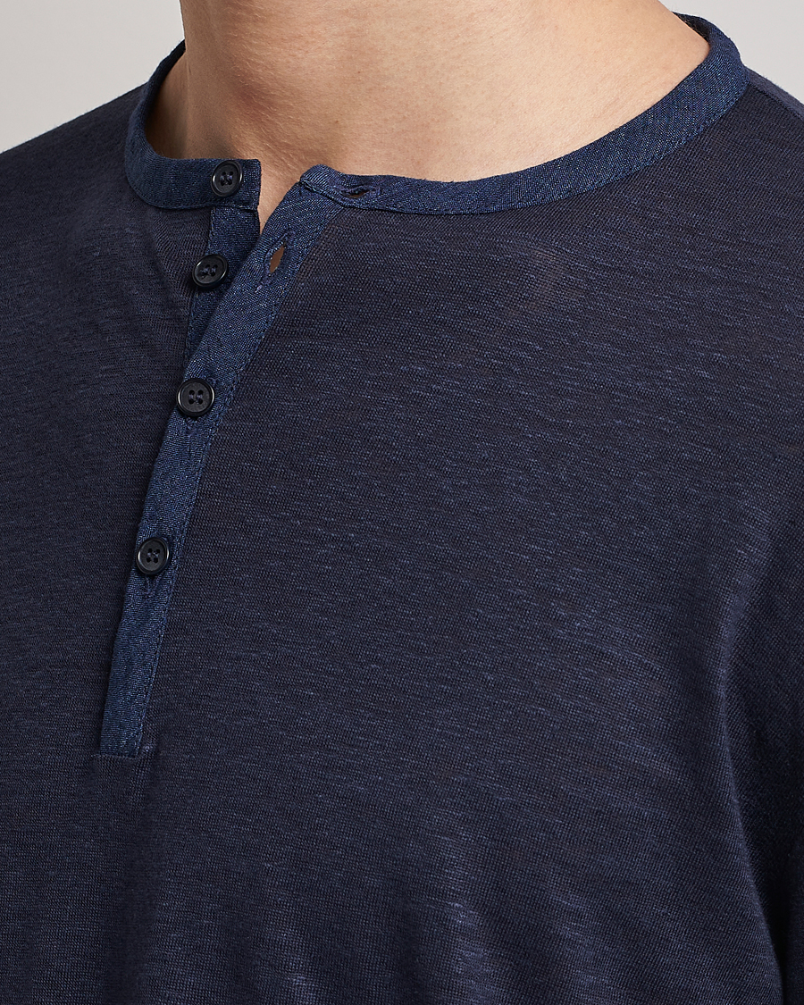 Hombres | Jerséis y prendas de punto | Giorgio Armani | Linen Henley Navy