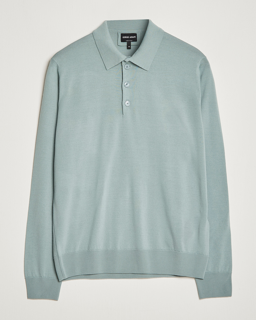 Hombres | Jerséis y prendas de punto | Giorgio Armani | Long Sleeve Knitted Polo Light Grey