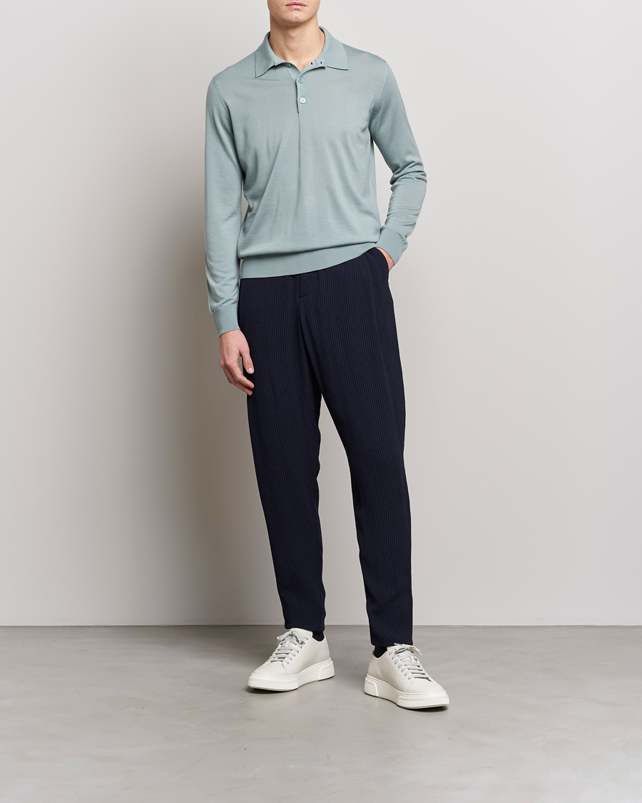 Hombres | Jerséis y prendas de punto | Giorgio Armani | Long Sleeve Knitted Polo Light Grey