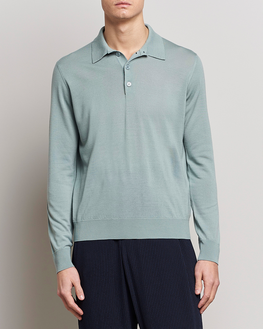 Hombres | Jerséis y prendas de punto | Giorgio Armani | Long Sleeve Knitted Polo Light Grey