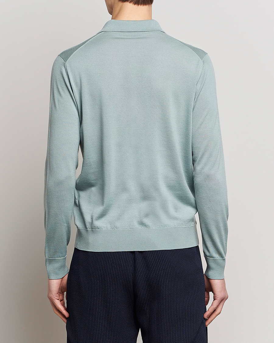 Hombres | Jerséis y prendas de punto | Giorgio Armani | Long Sleeve Knitted Polo Light Grey