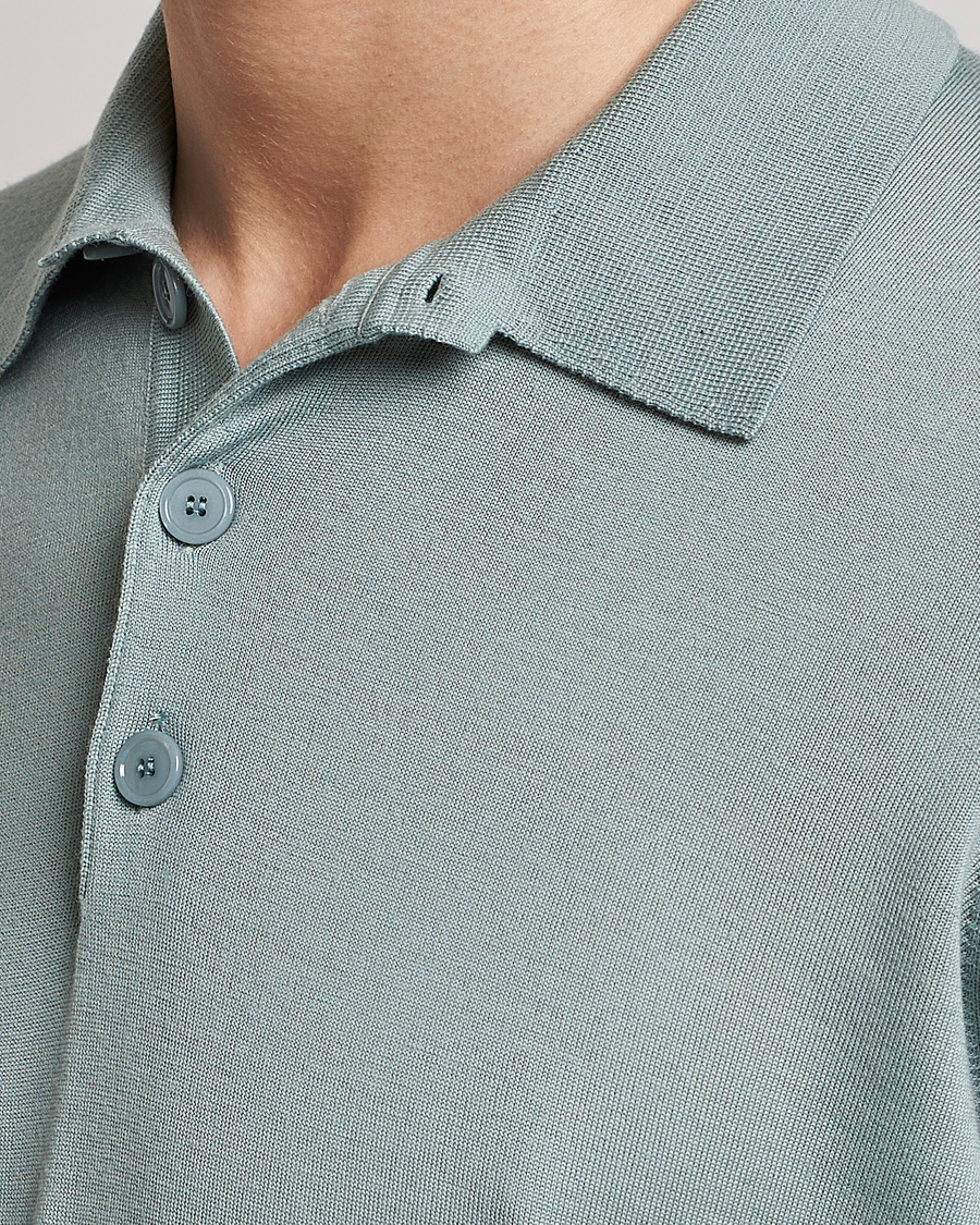 Hombres | Jerséis y prendas de punto | Giorgio Armani | Long Sleeve Knitted Polo Light Grey