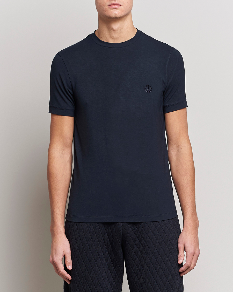 Hombres |  | Giorgio Armani | Embroidered Logo T-Shirt Navy