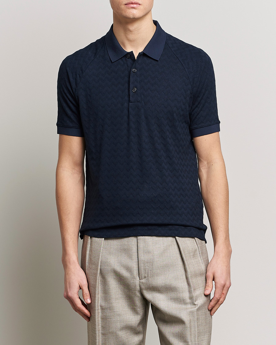 Hombres | Polos | Giorgio Armani | Jacquard Short Sleeve Polo Navy