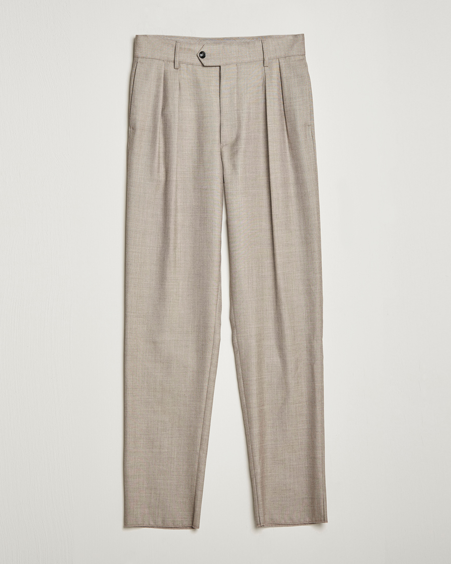 Hombres | Pantalones | Giorgio Armani | Pleated Wool Trousers Light Grey