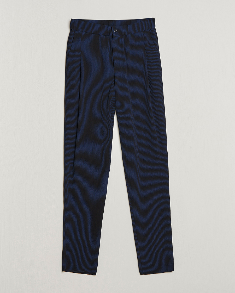 Hombres | Pantalones | Giorgio Armani | Pleated Seersucker Pants Navy