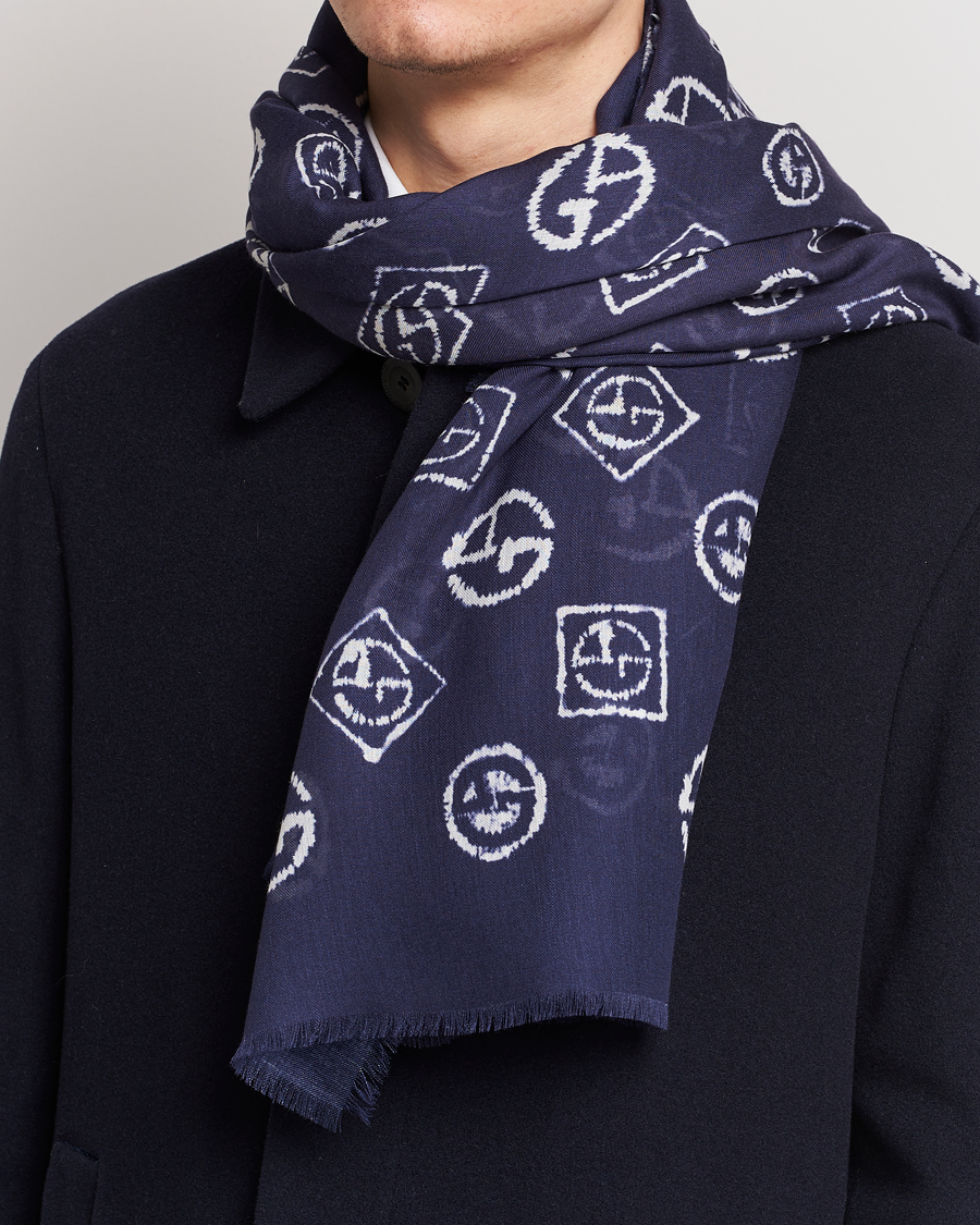 Hombres | Giorgio Armani Woven Logo Scarf Navy | Giorgio Armani | Woven Logo Scarf Navy
