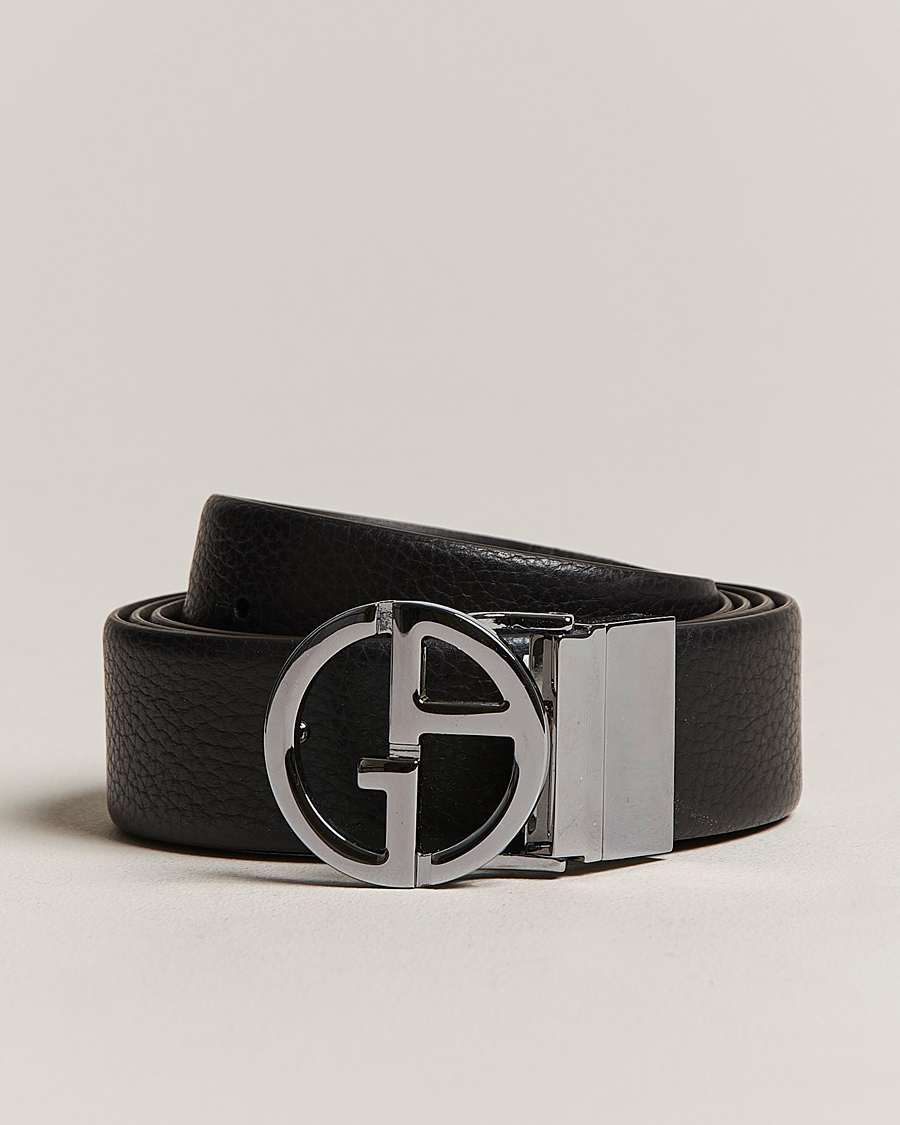 Hombres | Giorgio Armani Reversible Leather Belt Black | Giorgio Armani | Reversible Leather Belt Black