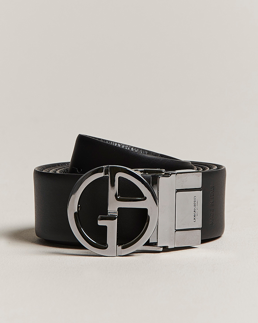 Hombres | Giorgio Armani Reversible Leather Belt Black | Giorgio Armani | Reversible Leather Belt Black