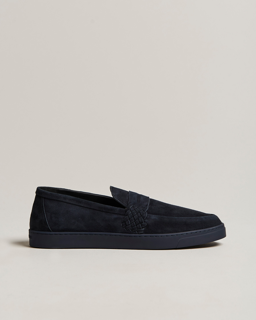 Hombres | Giorgio Armani Suede Intrecci Loafers Navy | Giorgio Armani | Suede Intrecci Loafers Navy