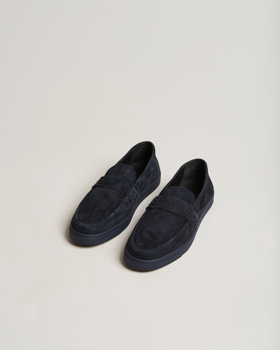 Hombres | Giorgio Armani Suede Intrecci Loafers Navy | Giorgio Armani | Suede Intrecci Loafers Navy