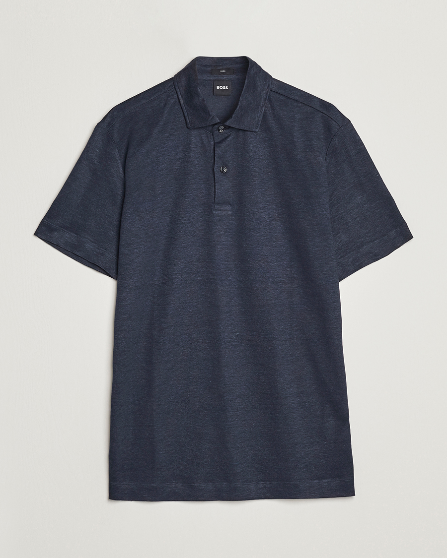 Hombres | Polos | BOSS BLACK | Press Linen Polo Dark Blue