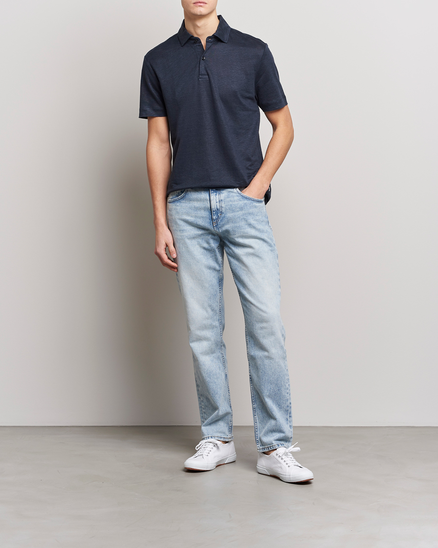 Hombres | Polos | BOSS BLACK | Press Linen Polo Dark Blue