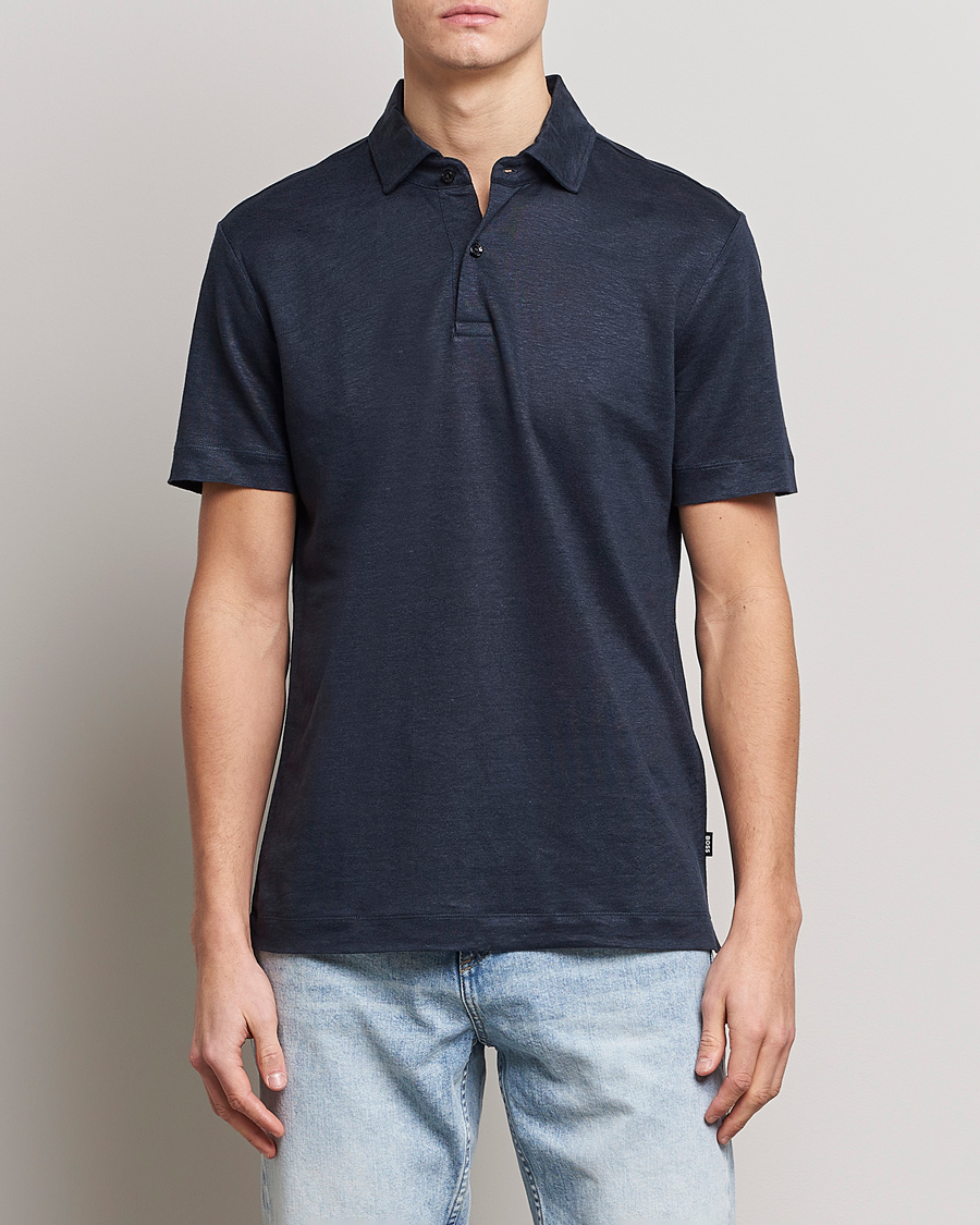 Hombres | Polos | BOSS BLACK | Press Linen Polo Dark Blue