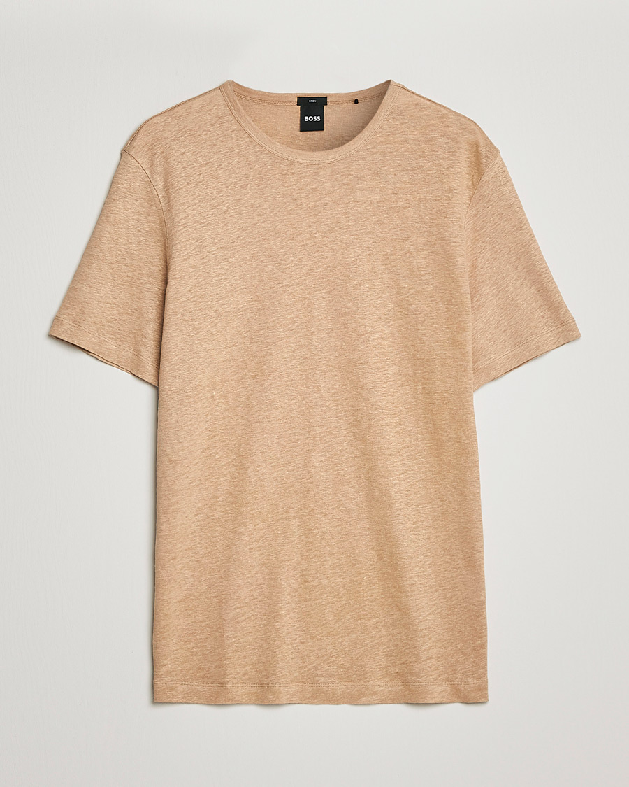 Hombres | Camisetas | BOSS BLACK | Tiburt Linen Crew Neck T-Shirt Medium Beige