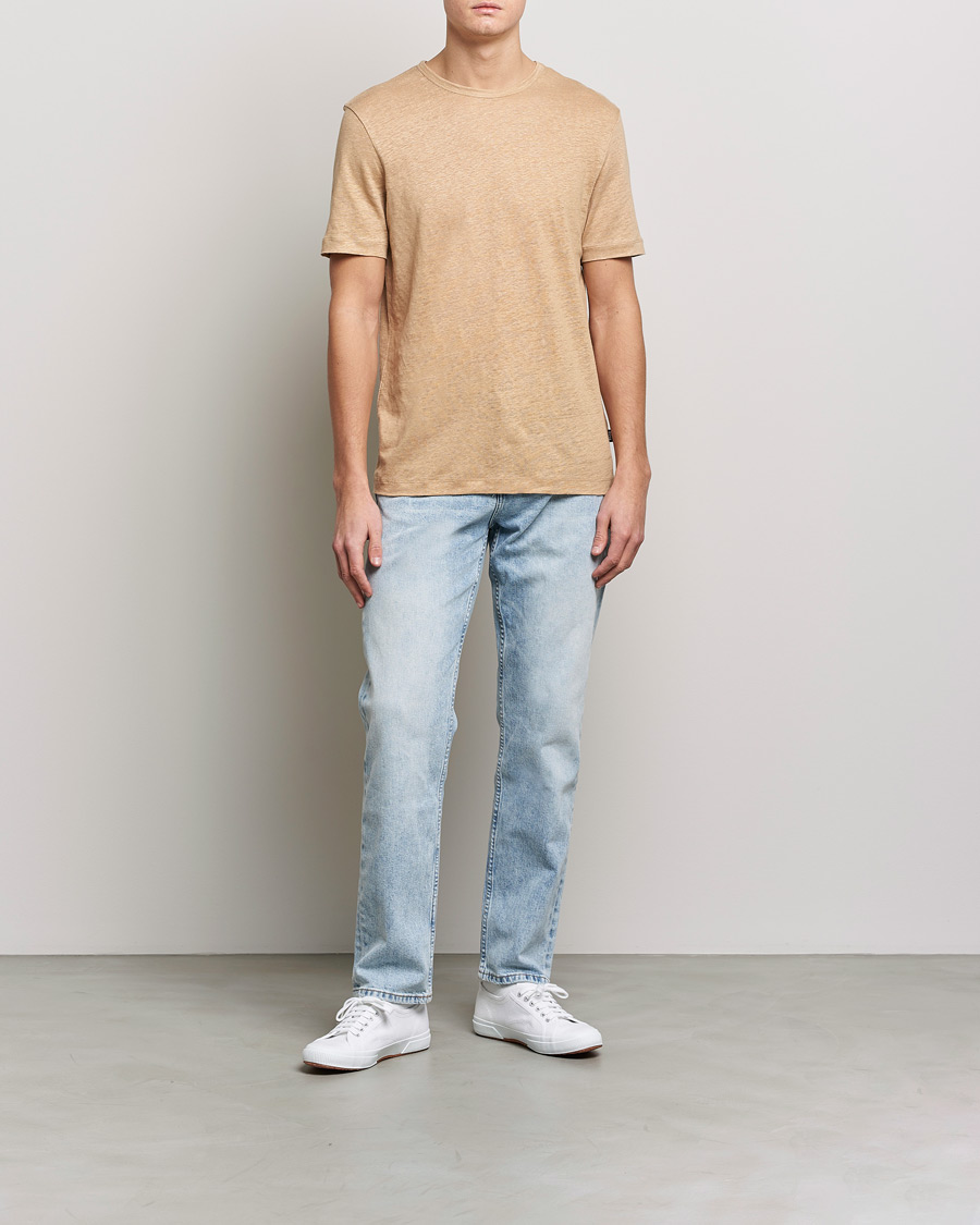 Hombres | Camisetas | BOSS BLACK | Tiburt Linen Crew Neck T-Shirt Medium Beige