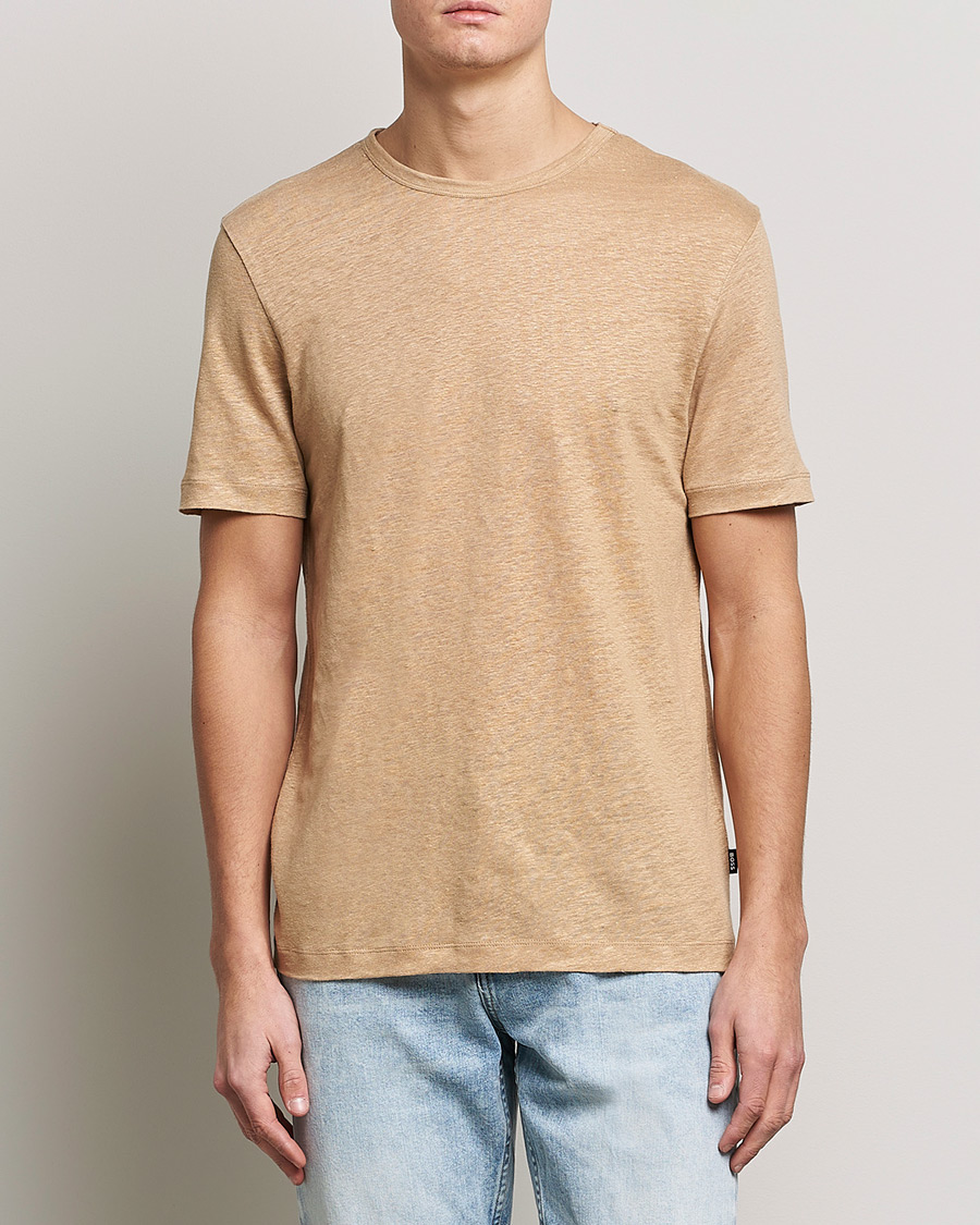 Hombres | Camisetas | BOSS BLACK | Tiburt Linen Crew Neck T-Shirt Medium Beige