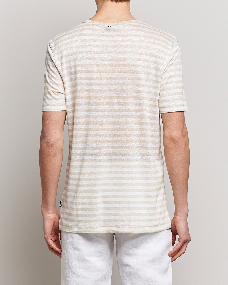 Hombres | Camisetas | BOSS BLACK | Tiburt Striped Linen Crew Neck T-Shirt Open White
