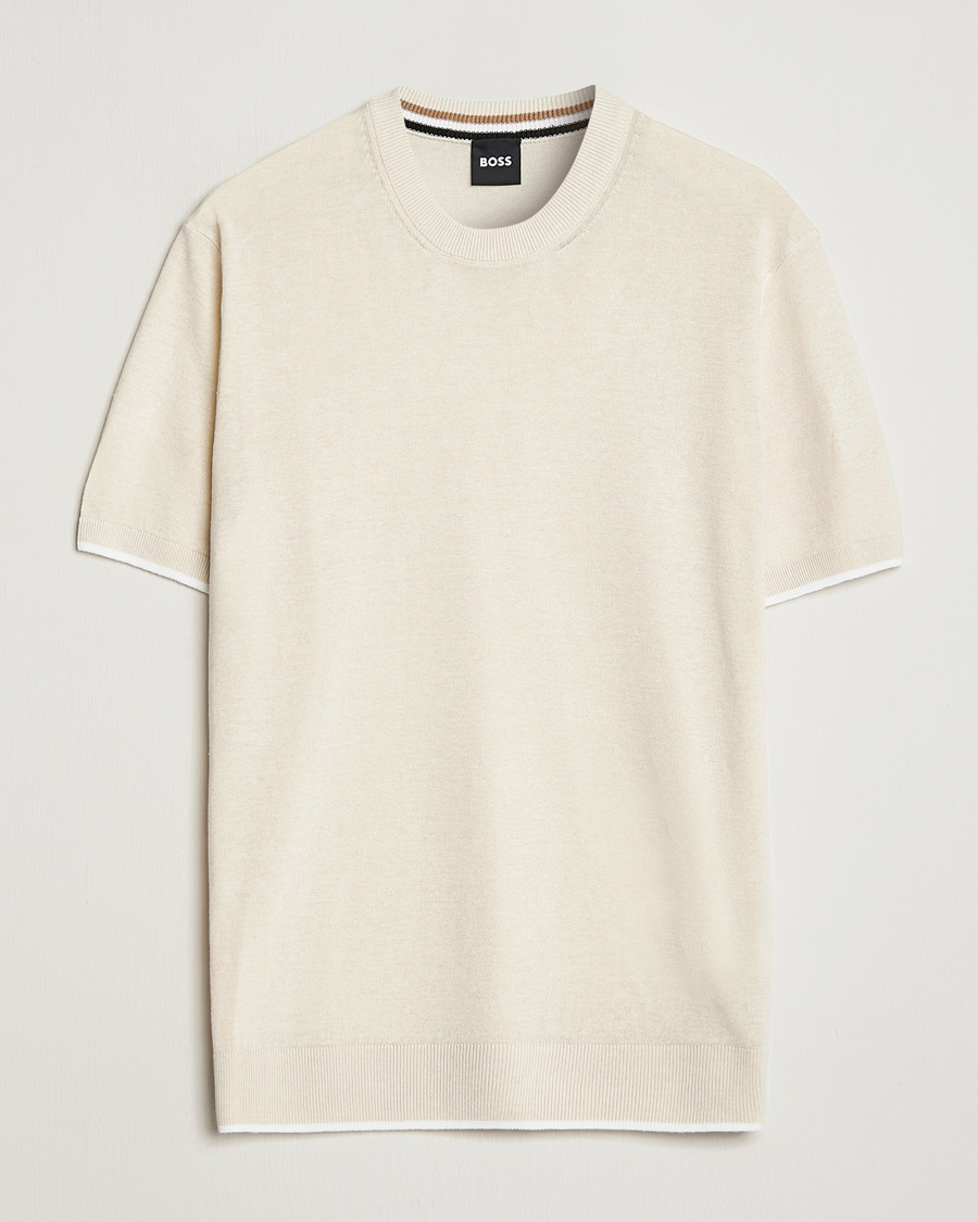 Hombres | Camisetas | BOSS BLACK | Giacco Knitted Crew Neck T-Shirt Open White