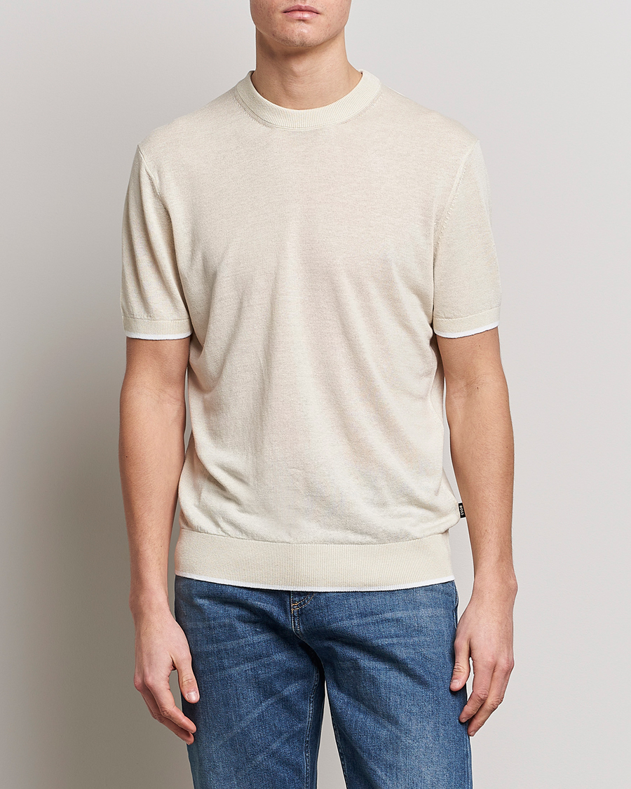 Hombres | Camisetas | BOSS BLACK | Giacco Knitted Crew Neck T-Shirt Open White