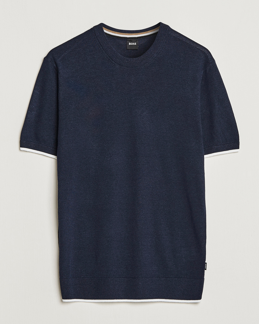 Hombres | Camisetas | BOSS BLACK | Giacco Knitted Crew Neck T-Shirt Dark Blue