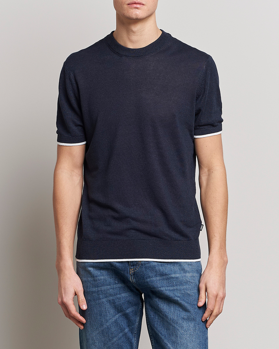Hombres | Camisetas | BOSS BLACK | Giacco Knitted Crew Neck T-Shirt Dark Blue