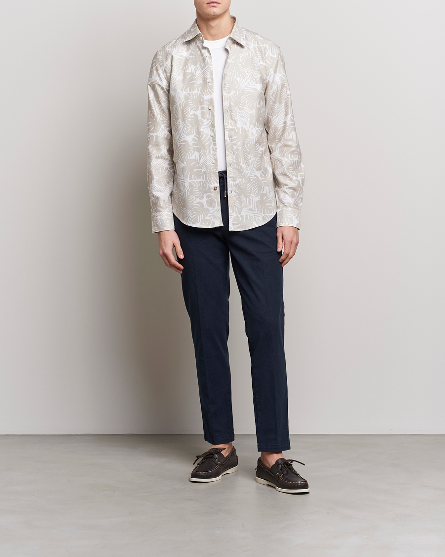 Hombres | Camisas | BOSS BLACK | Hal Cotton/Linen Flower Shirt Light Beige
