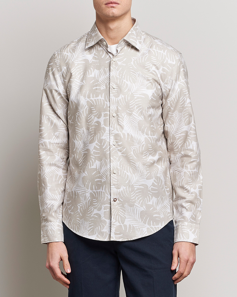 Hombres | Camisas | BOSS BLACK | Hal Cotton/Linen Flower Shirt Light Beige