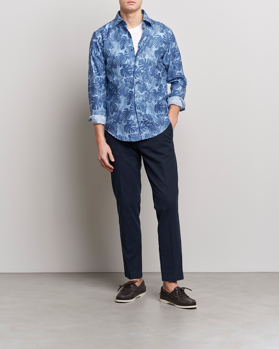 Hombres | Camisas | BOSS BLACK | Hal Cotton/Linen Flower Shirt Open Blue