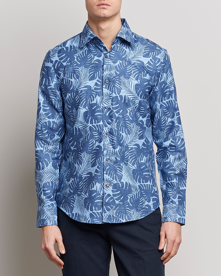Hombres | Camisas | BOSS BLACK | Hal Cotton/Linen Flower Shirt Open Blue