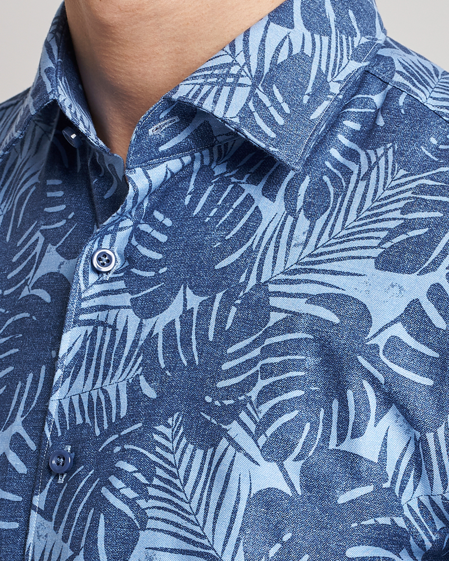 Hombres | Camisas | BOSS BLACK | Hal Cotton/Linen Flower Shirt Open Blue